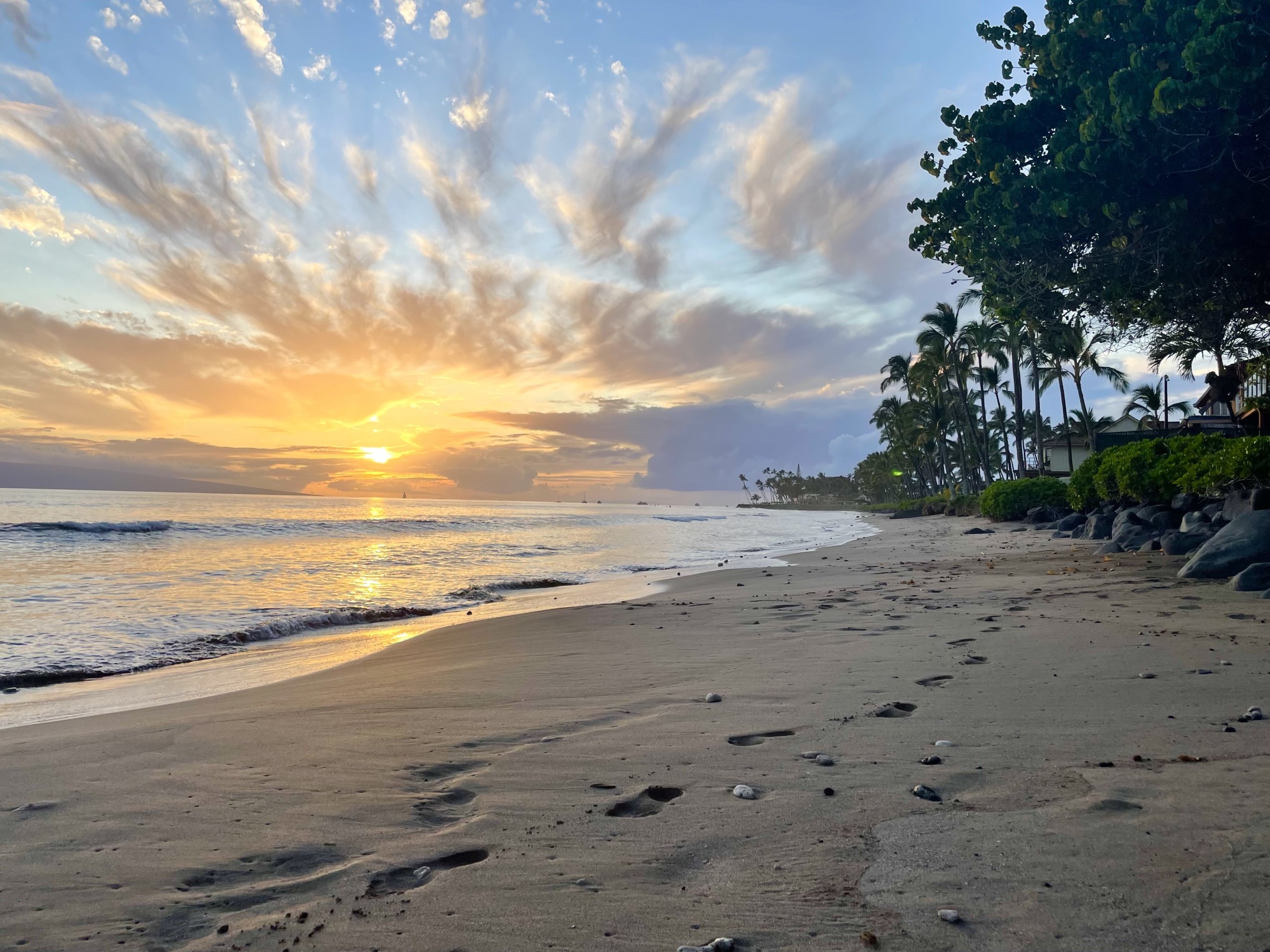 Sunset on the beach in Puamana Maui