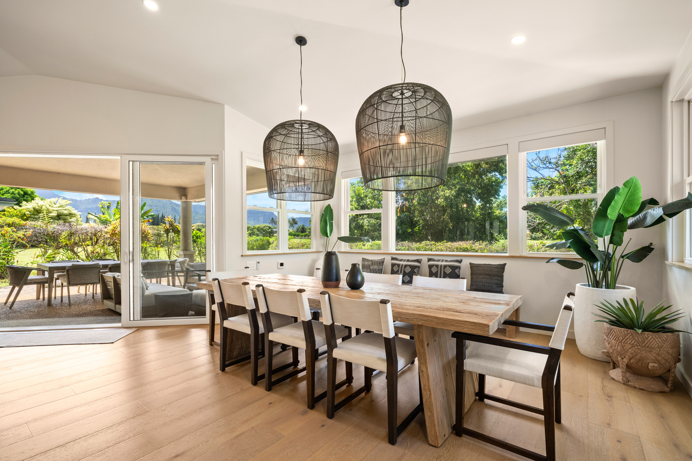 mountain views through large windows in princeville home