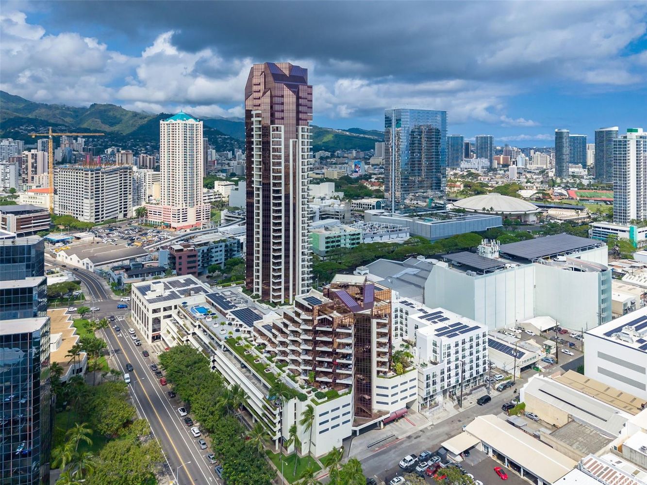 Aerial view of downtown Honolulu condo for sale