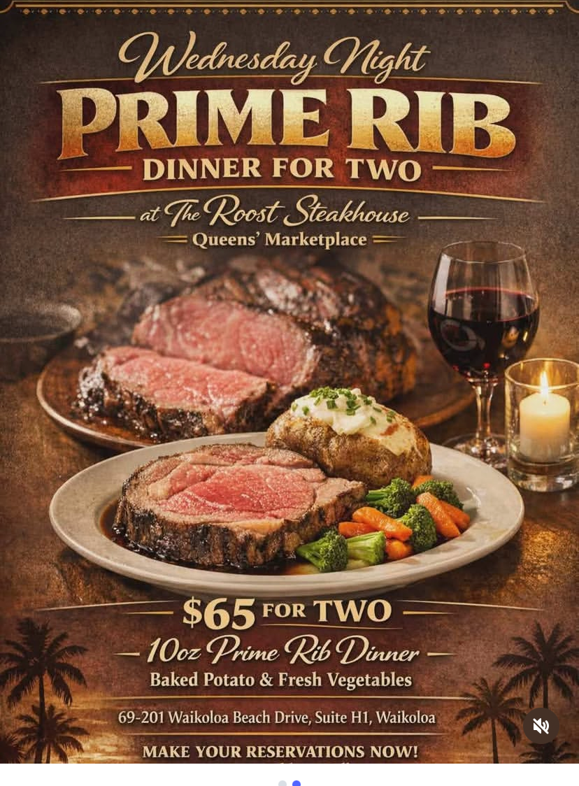 Prime rib dinner for two at the roost 