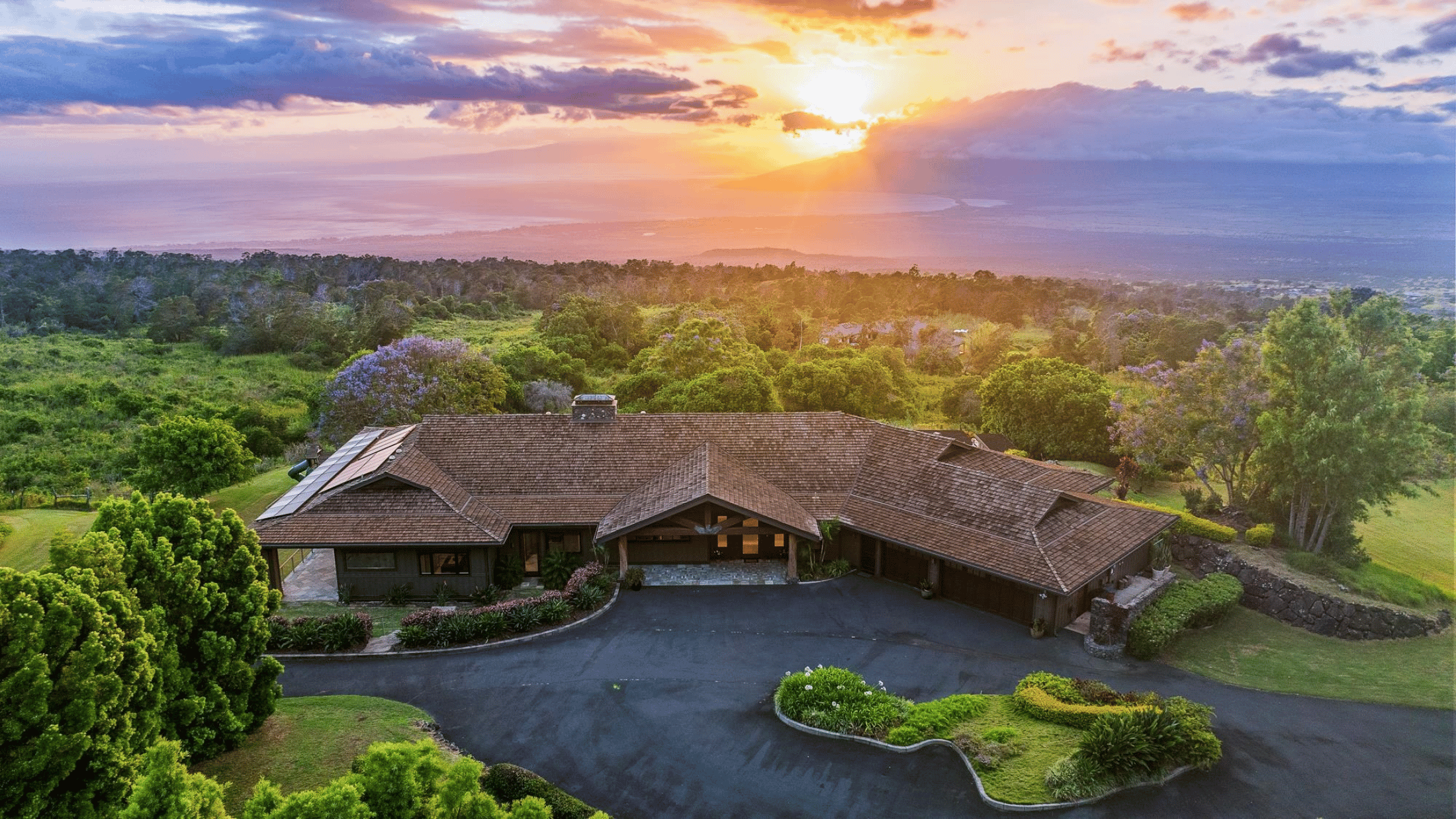 Aerial view of this exceptional Upcountry Maui estate with breathtaking views