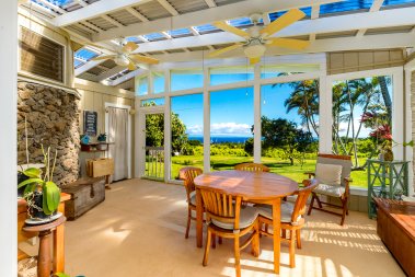Hawi house sunlit lanai with ocean views