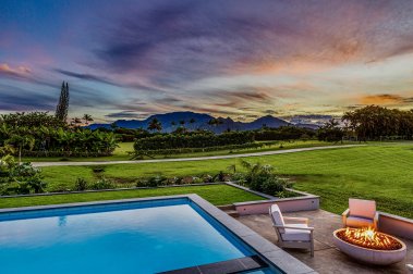 Princeville estate on 3.96 gated acres at the end of Ahonui Place, with new pool, spa, and mountain views