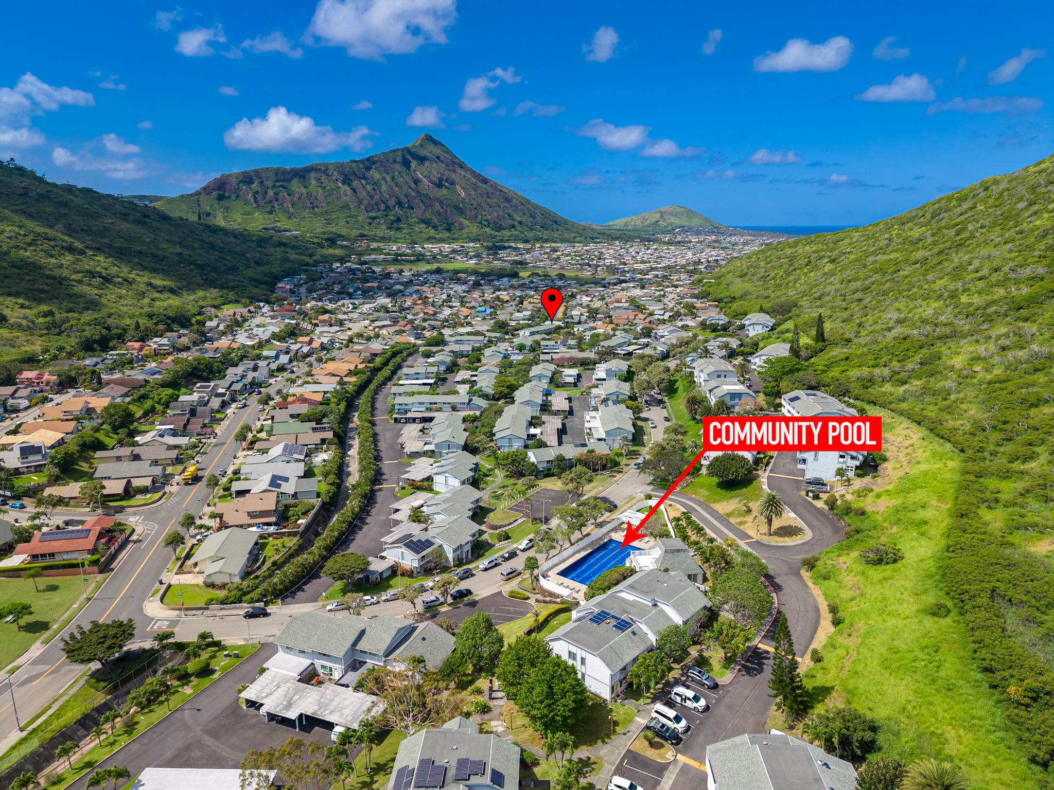 Aerial view of Mariners Village 3 neighborhood in Hawaii Kai