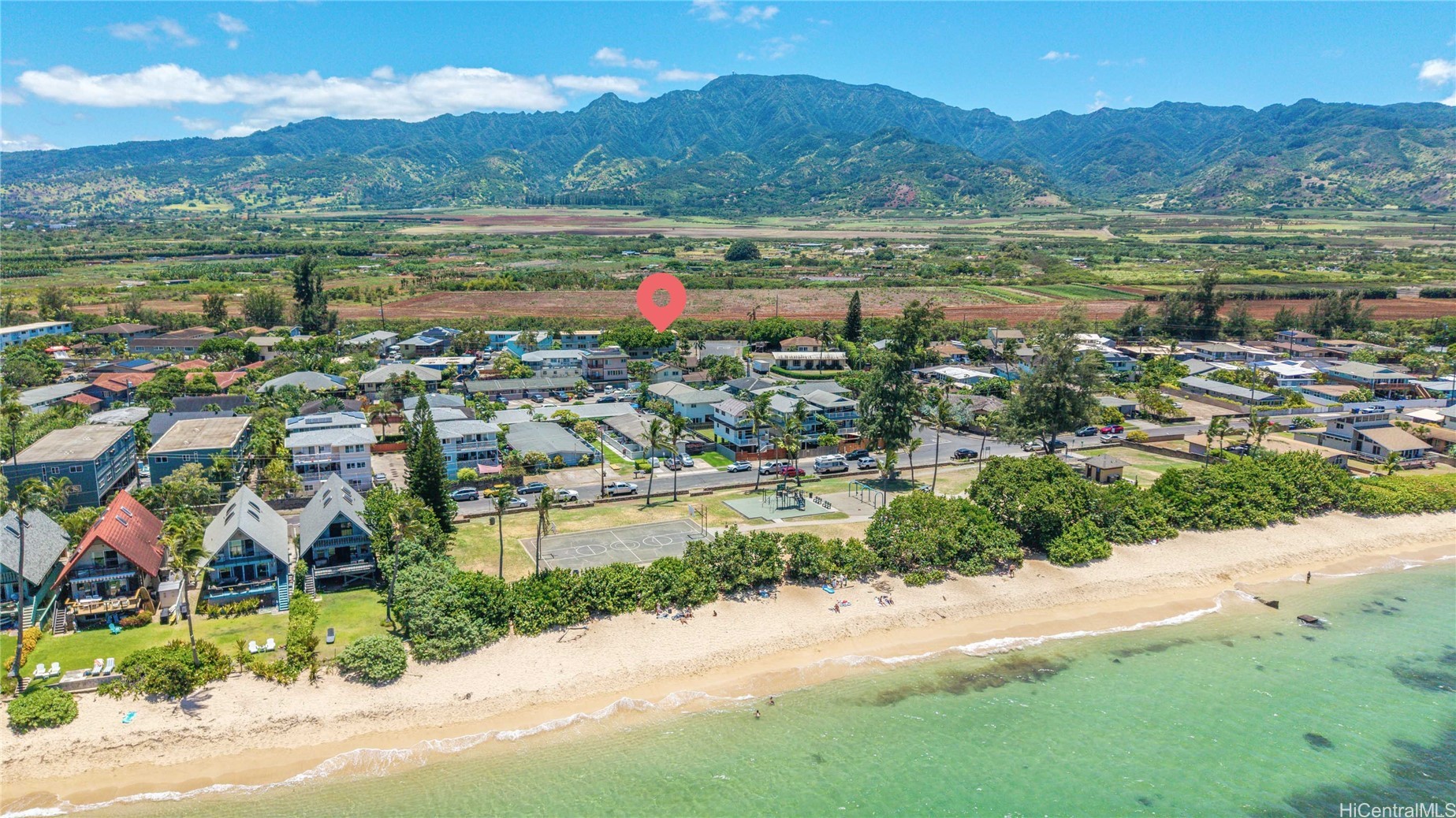 Aerial view of Mokuleia Surf near the beach