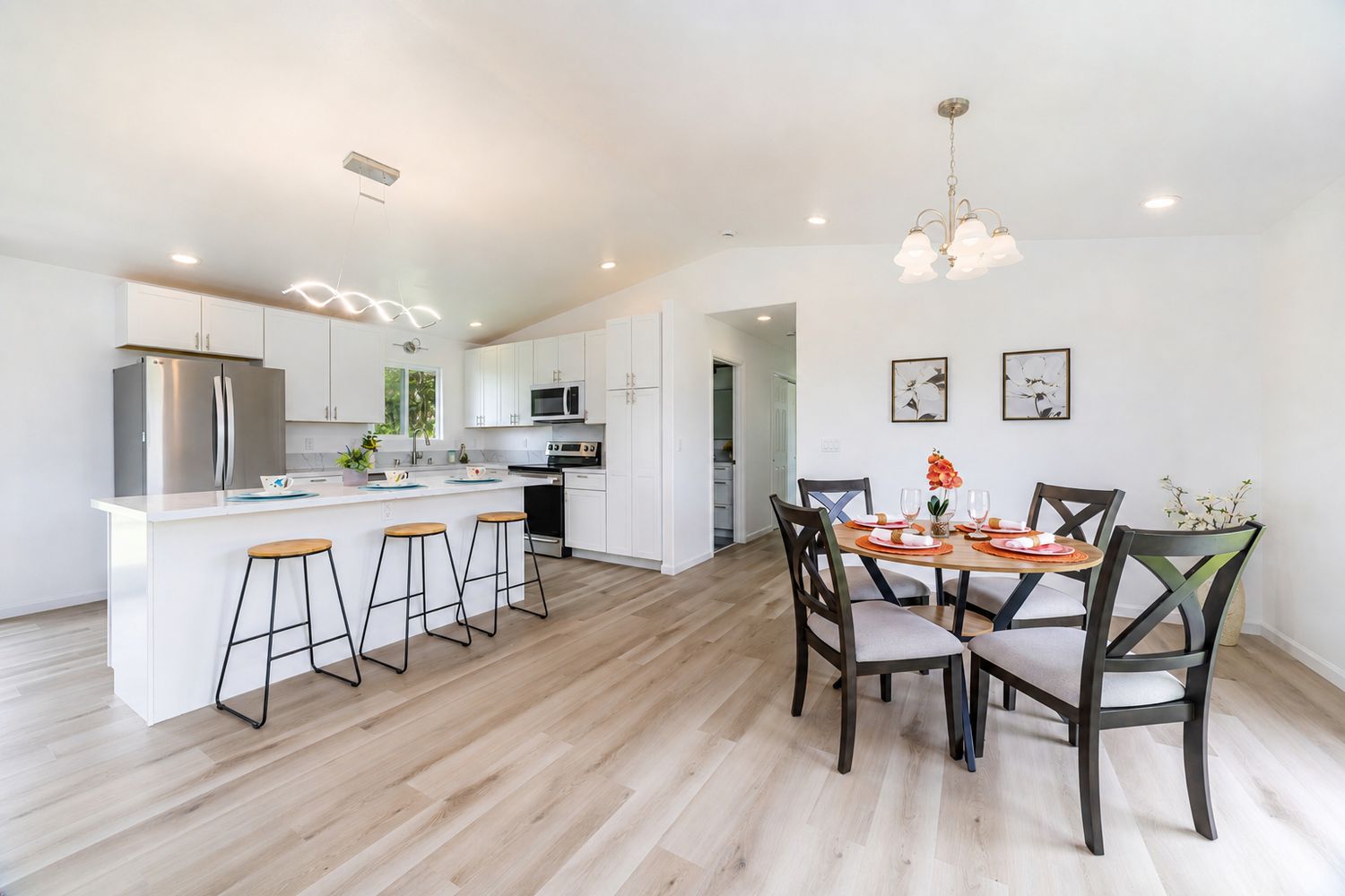 Open concept kitchen and dining space
