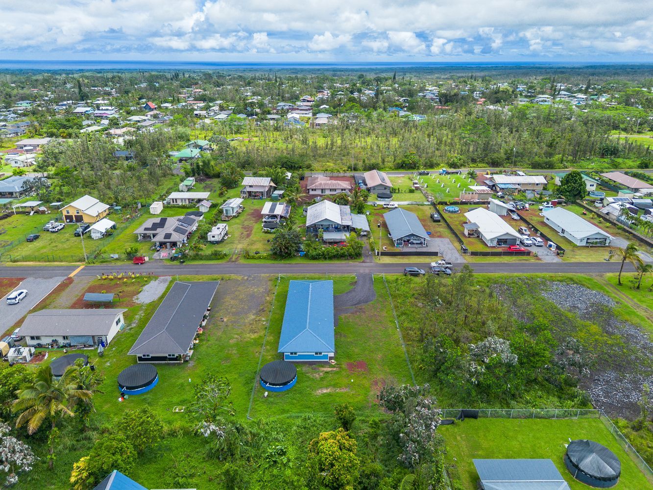 Aerial view of ainaloa subdivision near pahoa town