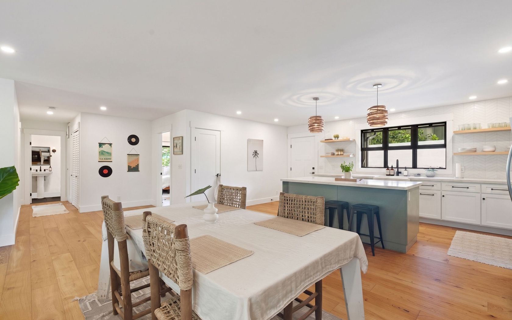 Kitchen and dining room in Hanalei home for sale