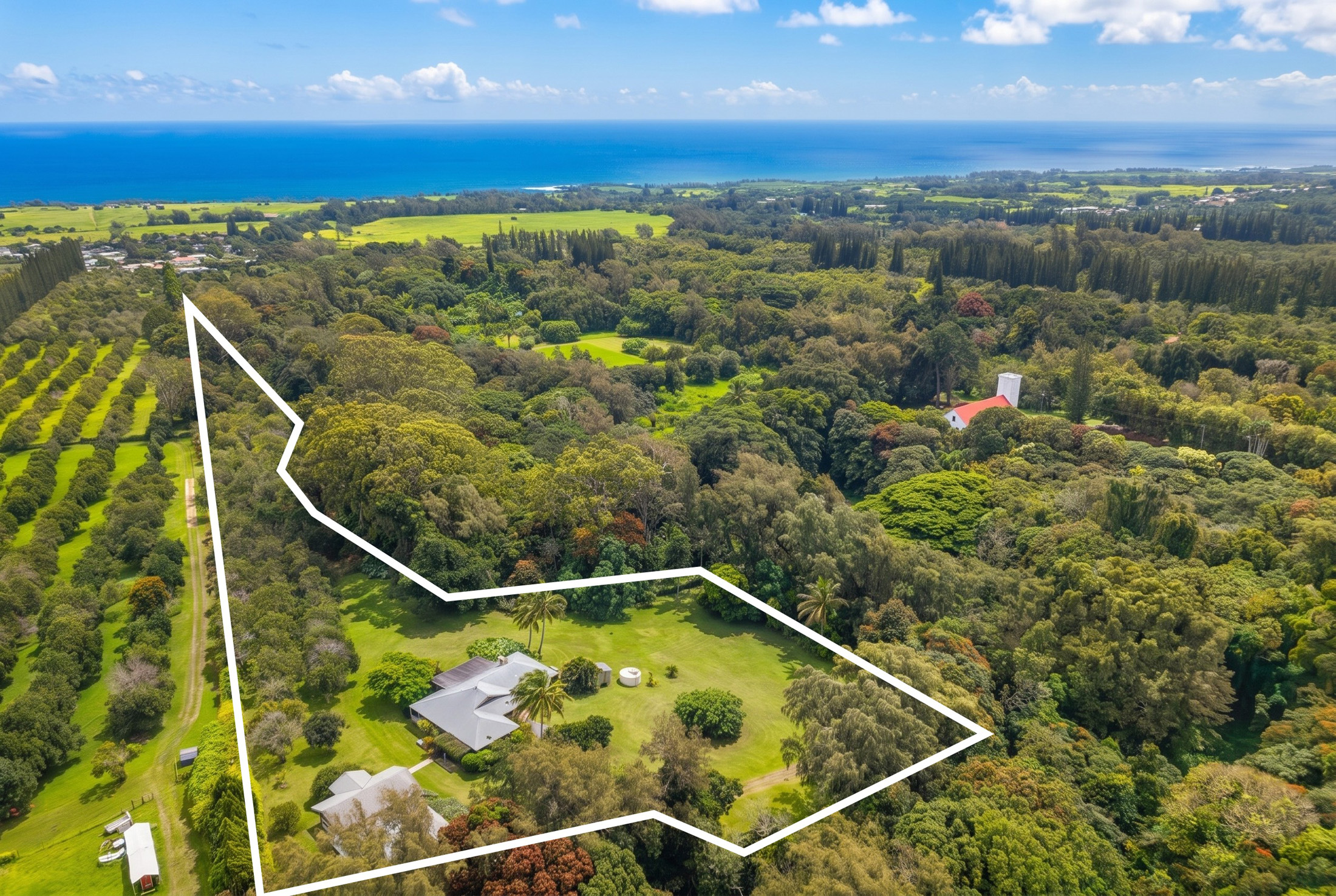 Aerial view with lot lines of 53-532 Iole Road